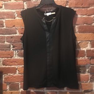 Calvin Klein V Neck Pleather Striped Chain Cami L